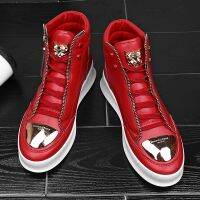 Red Snakeskin High Top Sneakers Men Flat Casual Sneakers Zipper Fashion Luxury Club Hip Hop Streetwear Shoes Men Designer Shoes