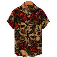 ข้ามพรมแดนขายร้อนผู้ชายแขนสั้นเสื้อฮาวาย 3d Digital Skull พิมพ์เสื้อยืดสี่ด้านโรงงานต้นทาง