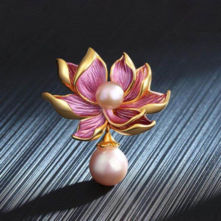 new-vintage-style-new-lotus-pearl-brooch-anti-light-cheongsam-buckle-clothing-accessories