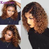 【jw】♧☫ Curly Bob Wig Deep Frontal Wigs Human Hair 13x4 Ombre Colored Front