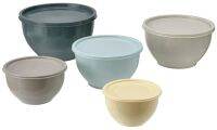 GARNITYREN Bowl with lid, set of 5, mixed colours (กานิทือเรน ชามมีฝาปิด 5 ใบ, คละสี)