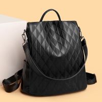 Niche High-End Checkerboard Backpack College Students Casual Large-Capacity Multi-Purpose Backpack Solid Color Textured Leather Backpack Unique 【AUG】