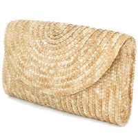 Straw Clutch Purses For Women Summer Beach Handbags, Wedding Envelope Wallet Color: Brown