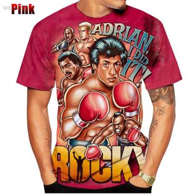 2023 Casual Short Sleeved T-shirt with a Round Neck And 3d Rocky Movie Pattern, Mens Fashion. Unisex