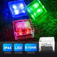 Solar Brick Lights 4 Pack Solar Ice Square Lights Solar Glass Brick Light for Christmas Garden Patio Yard Lawn