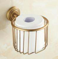 ☑∋ Vintage Style Antique Brass Wall Mount Bathroom Toilet Paper Roll Basket Holder 2ba073