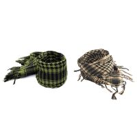 2Pcs Unisex Scarf Cotton Lightweight Plaid Tassel Arab Desert Shemagh - Beige &amp; Green