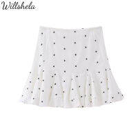 Willshela Women Fashion Embroidery Pleated Mini Skirt High Waist Female Chic Lady Casual Vintage Short Skirt