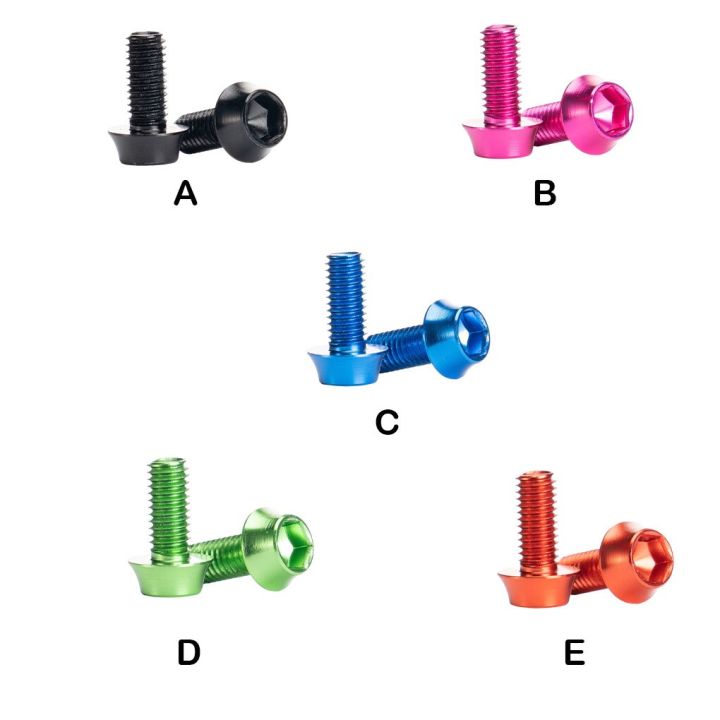 สกรูยึดขวดน้ำจักรยานอลูมิเนียมอัลลอยด์2ชิ้นสีทึบชิ้นส่วนสกรูป้องกันสนิมชุบผิวด้วยอโนไดซ์หกเหลี่ยม