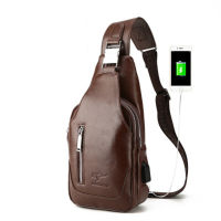 Promotions new arrived Mens Chest pack casual Shoulder PU leather Crossbody Bags travel Messenger bag With USB Interface