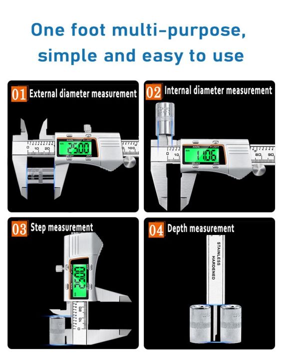 0-150มมสีสแตนเลสเครื่องวัดระยะเวอร์เนียแอลซีดีเครื่องมือวัดดิจิตอลความลึก6นิ้วสเปคของเครื่องมือวัด