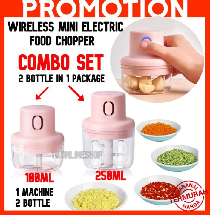 100ml/250ml Wireless Mini Electric Garlic Food Chopper Ginger Vegetable  Crusher Cutter Food Blender Processor