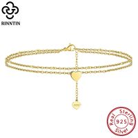 Rinntin 925 Silver Summer Layered Heart Satellite Chain Anklet for Women Fashion Beach Ankle Straps Leg Chain Jewelry SA17