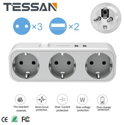 【NEW Popular】 TESSAN EUPlugStrip With1/3Outlets 2 USB Charging PortsWallExtender Adapter สำหรับโฮมออฟฟิศ