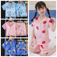 Children Pyjamas Short Sleeves Silk set Kids Cartoon Sleepwear Boys Nightdwear