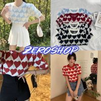 Zero shop?พร้อมส่ง? (Zero-66056)  เสื้อแชนสั้นไหมพรม คอกลม ดีเทลลายหัวใจน่ารัก