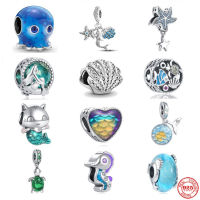 ใหม่ 925 สร้อยข้อมือเงิน Fit Pandora Charms จี้สำหรับผู้หญิง DIY เครื่องประดับของขวัญ Mermaid ปลาดาวหอยเชลล์ Ocean ลูกปัด-Jiieu