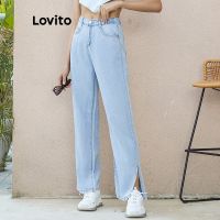 ❂☬ Lovito ฤดูร้อน กางเกงยีนส์ ขากว้าง L02154 (Blue)