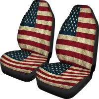 Universal Fit Seat Covers for Cars Trucks SUV 2 Pcs Set American Flag Retro Stars and Stripes Pattern Seat Covers Accessories