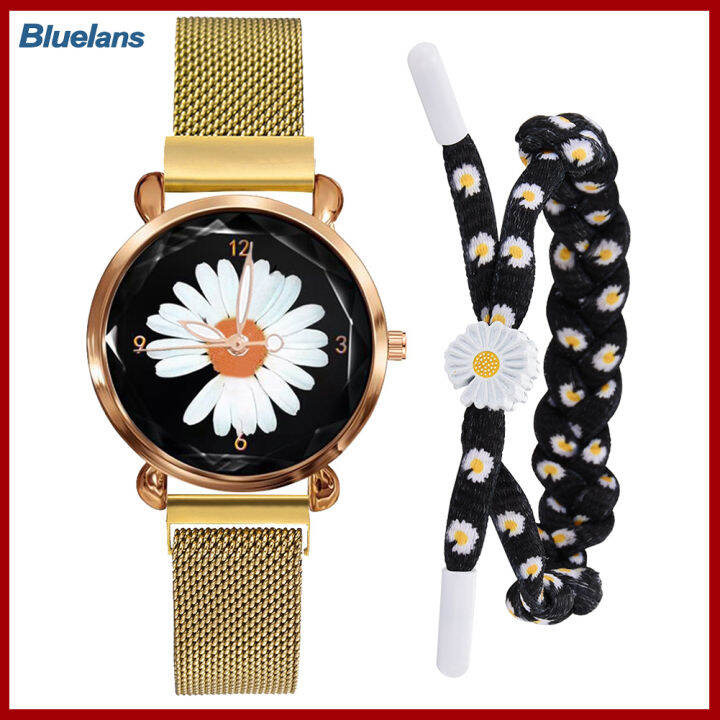 bluelans-ผู้หญิงสุภาพสตรีสายรัดข้อมือลายตาข่ายหมายเลขอาราบิกควอตซ์กำไลนาฬิกาข้อมือของขวัญ