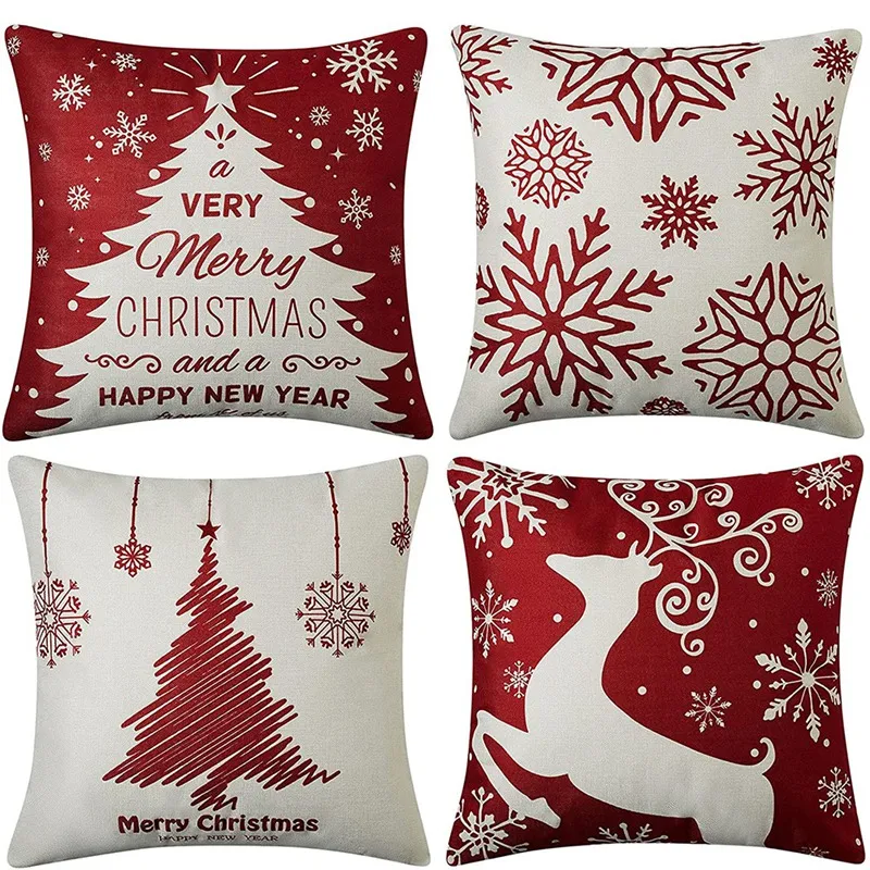 Christmas Pillow Covers 18X18 Set of 4,Farmhouse Christmas Decor ...