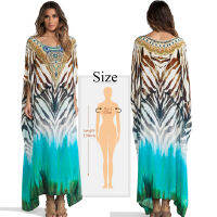 Plus Size Women Clothes  Summer Cloak Sleeve V-neck Symmetrical Embroideried Loose Maxi Dress Oversized Kaftan Dress N576