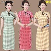 Mom qipao dress large middle-aged 50 yards long in womens summer fashion cheongsam low split skirts