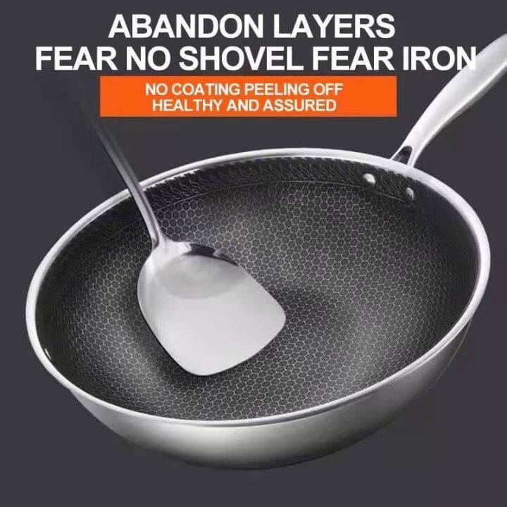 Non Stick Frying Pan with Handle Stainless Steel Grain