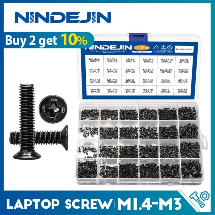 720pcs countersunk flat head phillips small mini screw set m1.4 m1.7 m2  m2.5 m3 carbon steel computer notebook laptop screws kit