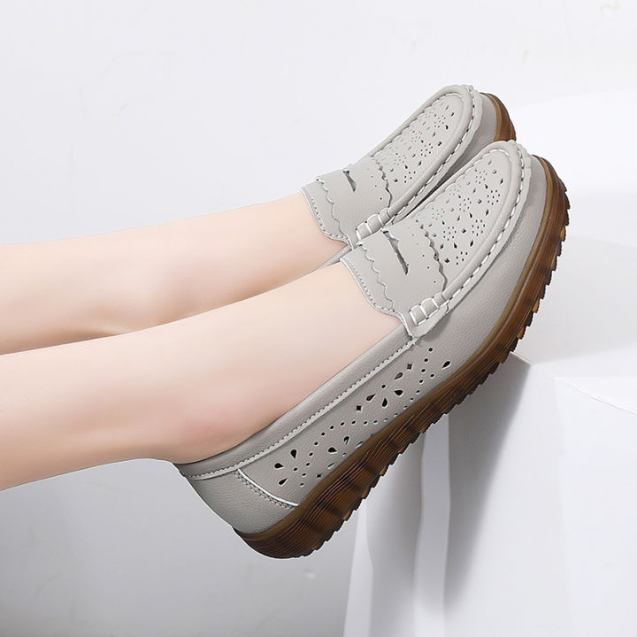 รองเท้าโลฟเฟอร์-cdfhwun-สำหรับผู้หญิงรองเท้าหนังกลวงรองเท้าผู้หญิงแบบสั้นรองเท้าแบนคุณแม่ลำลองขนาด35-41