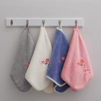 34x75cm Soft Coral Velvet Cherry Blossom Embroidered Towels Thickened Water Absorbent Quick-drying Hand Towel