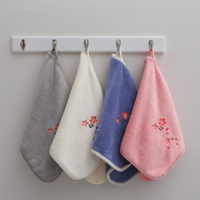 34x75cm Soft Coral Velvet Cherry Blossom Embroidered Towels Thickened Water Absorbent Quick-drying Hand Towel