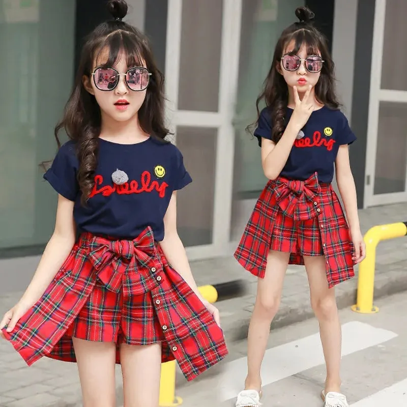 CON Children's Fashion 2PCS（Blouses+Skirt） High Quality korean skirt for  kids girl casual clothes 3 to 4 to 5 to 6 to 7 to 8 to 9 to 10 to 11 to 12