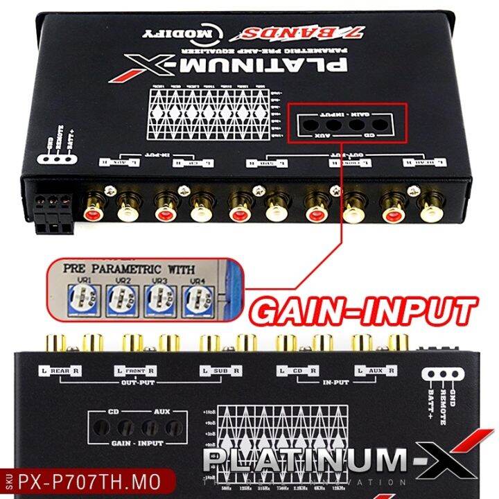 platinum-x-ปรีแอมป์-ปรีโม7แบน-แยกซับ-ปรีโมแรงๆ-ปรีแอมป์รถยนต์-modify-แจ็คทิฟฟานี่-ลูกบิดอลูมิเนียม-มีช่องปรับ-เบสหนัก-เสียงดี-ปรีแอมป์-ปรี