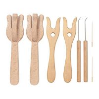 8Piece Portable Knitting Fork and Needle Kit Lucet Fork Crochet Wooden Knitting Fork Big Eye Needle Set Wood Color