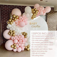 135pcs Macaron Pink Metallic Gold Ivory White Balloon Garland Arch Kit for Baby Shower Wine Party Fiesta Birthday Wedding Decors