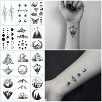 12pcs Small Geometric Planet Fashion Temporary Tattoo Stickers Water Transfer Tattoo Minimalist Sun Moon Design Fake tatoo Women Stickers