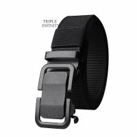 ♨۞ Solid Black Metal Automatic Buckle Belts For Men 3.4cm Width Cowboy Outdoor Breathable Nylon Tactical Belt Hunting Accessories