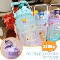 Water Bottle 2 Liters With Time Marker For Girl Sports Water Bottle With Stickers Large Capacity Portable Reusable Plastic Cups