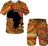 African Print Womens/Mens T-Shirts Sets Vintage Men’S Tracksuit/Tops/Shorts Sport Summer Male Suit