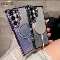 KISSCASE เคส Samsung S23Ultra พลอยเทียมเคลือบอิเล็คโทรเพลทใสแบบ Magsafe ผิวนอกเนื้อนิ่ม TPU แวววาวไล่ระดับสีสำหรับ Galaxy S23Ultra S23Plus/S23 + S23 S22Ultra S22Plus/S22 + ฝากรอบหลังมือถือ S22