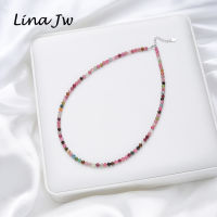 4mm Natural Stone Tourmaline Handwork Necklace for Women Gift Wedding Party Jewelry 925 Sterling Silver Amethyst Choker