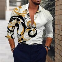 Luxury Shirt for Men Vintage Lapel Long Sleeve Mens Shirt Casual Business Clothing Streetwear Button T-Shirt New Fashion Blouse