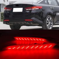 1คู่สำหรับ Kia ออปติมา K5 2016 2017 Bemper Belakang สะท้อนแสงพร้อมไฟสัญญาณ LED เลี้ยวโคมไฟคำเตือนที่จอดรถไฟเบรกท้าย