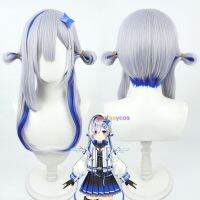 Vtuber Hololive Amane Kanata Cosplay Wig Blue Gray Mixed Heat Resistant Hair For Halloween Role Play Party Wig + Free Wig Cap