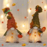 Thanksgiving Gnomes Doll Plush Toy with LED Light Pumpkin Faceless Elf Home Decoration Christmas Tree Decoration Gift Navidad