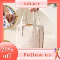 INFILARY Tas Kosmetik หนัง PU อเนกประสงค์ความจุขนาดใหญ่เครื่องมือจัดเก็บข้อมูลกันน้ำพร้อมที่จับสำหรับผู้หญิง