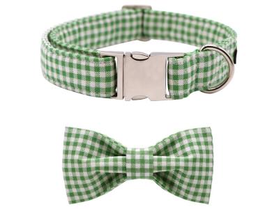 Unique Style Paws Dog Collar Summer Green Plaid Dog Bowtie with Collar