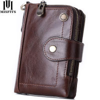 MISFITS cowhide zipper wallet men 100 genuine leather coin purse vintage card holder short portefeuille homme small money bag