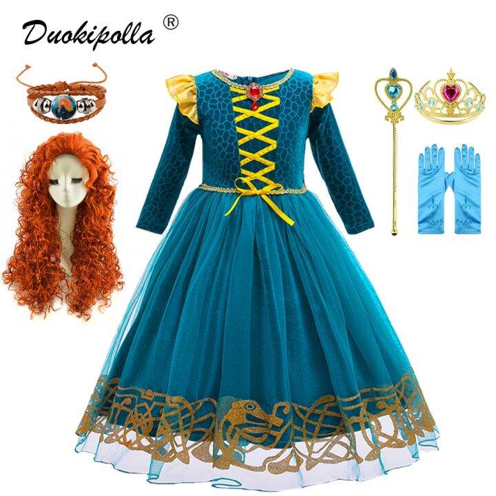 Toddler Princess Merida Dress Halloween Kids Masquerade Costume Fancy